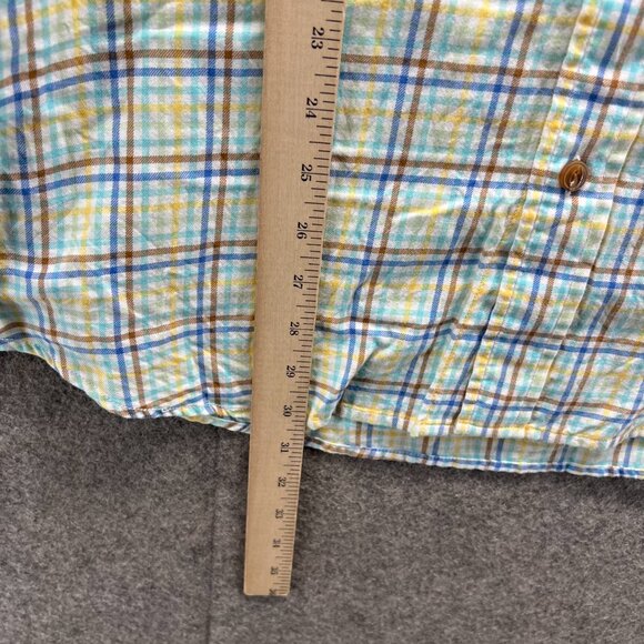 Orvis Shirt Men Large Adult White Yellow Blue Button Down Preppy Cotton Check - Picture 7 of 12